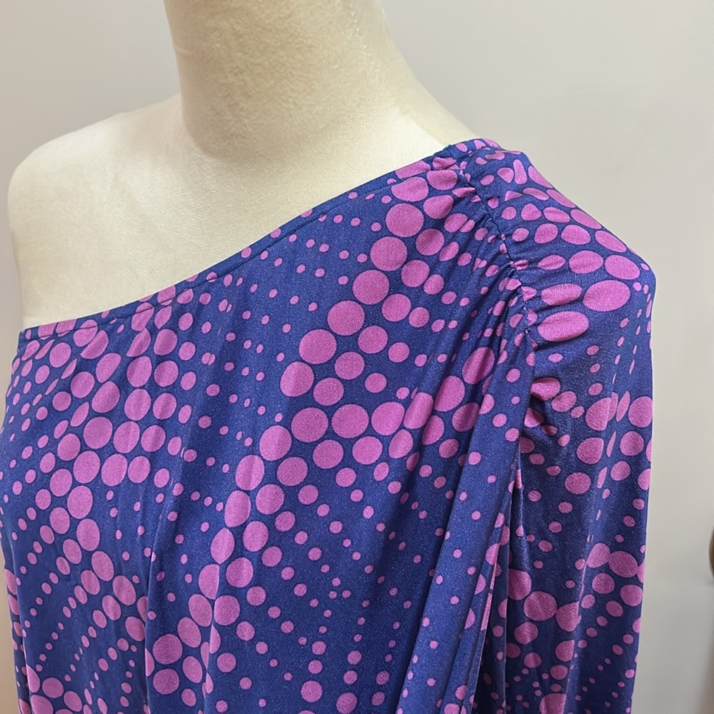 Purple and Pink One-Shoulder Dress funky abstract dot print size small - Picture 11 of 14